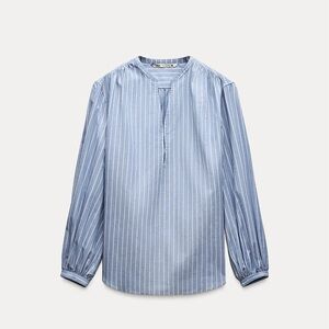 Zara Blue and White Striped Women's Shirt